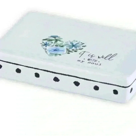 It Is Well With My Soul White Ceramic Soap Dish W/ Blue Flowers & Black Accents - Picture 1 of 13